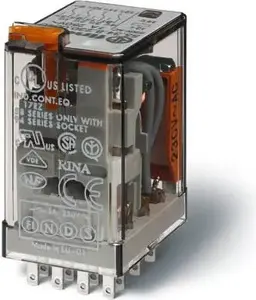 Finder 55.34.8.024.0050 Industrial Relay, 4-Pole, 7A, 24V AC, with Test Button and LED