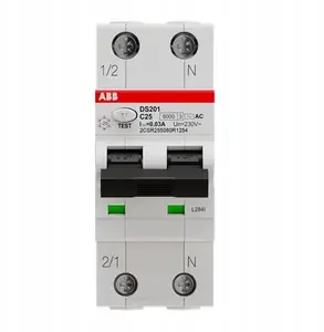 ABB DS201 C25 AC30 Residual Current Circuit Breaker with Overcurrent Protection 1P+N 25A 6kA 30mA AC