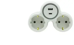 Сетевой разветвитель Plastrol R-21WS/S/B, 2 розетки Schuko с заземлением, 1x USB-A и 1x USB-C