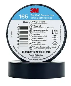3M Temflex 165 PVC izolācijas lente, 15 mm x 10 m, melna