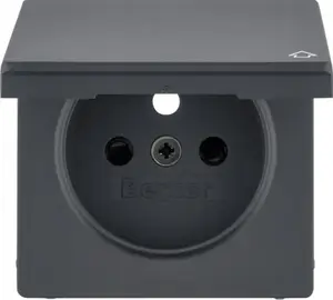 Hager Q.x Faceplate with Self-Closing Cover and Shutter, Anthracite Velvet Lacquered