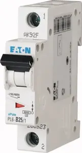 Автоматический выключатель Eaton PL6-C25/1 1P 25A 6кА характеристика C