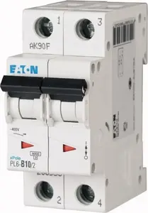 Eaton PL6-C10/2 Miniature Circuit Breaker, 2-Pole, C-Characteristic, 10A, 6kA