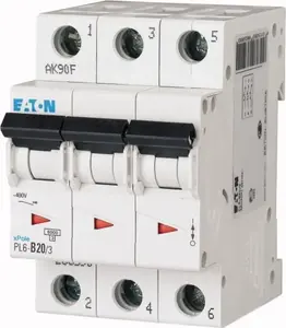 Автоматический выключатель Eaton PL6-C20/3, 3-полюсный, характеристика C, 20А, 6кА