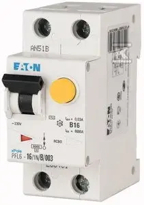 Дифференциальный автомат Eaton PFL6-10/1N/C/003, 1P+N, 10А, 30мА, тип AC