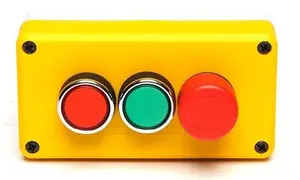 Promet T0-P3EC1A2B-E30 Control Station with 3 Buttons, 1NO and 1NC Contacts, Yellow-Grey