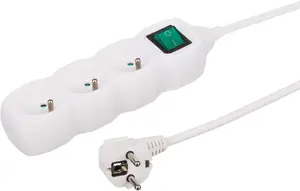 3-Way Power Extension Cord, 3m, White, with Switch, 3x1.0mm²
