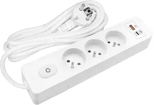 Velstro G3FH22B pagarinātājs, 3 kontaktligzdas ar zemējumu, slēdzi un USB-C PD 20W, 2m vads