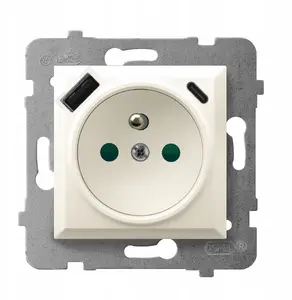 Ospel ARIA Single Socket with Earthing, Shutter, and USB A+C Charger, Ecru