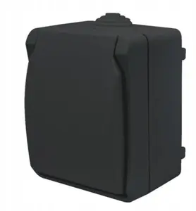 Düwi Aqua Plus Surface-Mounted Single Socket with Grounding and Lid, IP54, Anthracite