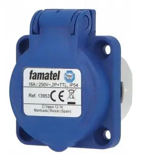FAMATEL 13953 Panel-Mounted Socket 1-Phase 16A 230V IP54 Schuko