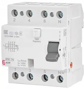 Дифференциальный выключатель Eti-Polam EFI6-P4, 4-полюсный, 63А, 0,03А, тип A, 6кА