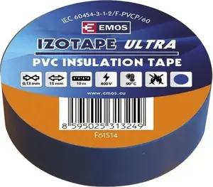 EMOS IZOTAPE ULTRA PVC Electrical Insulation Tape, 15mm x 10m, Blue