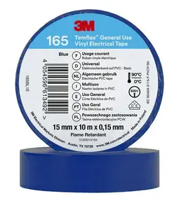 3M Temflex 165 PVC izolācijas lente, 15 mm x 10 m, zila
