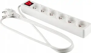 Elcan PM-ZW-6G-15 Power Extension Cord with 6 Sockets and Switch, 1.5m, 3G1 Cable