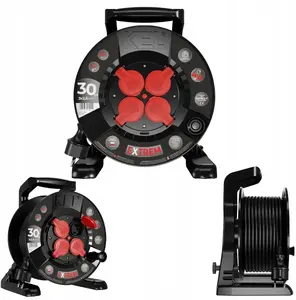 Катушечный удлинитель Plastrol EXTREME LINE, 4 розетки, IP44, 16A, H07BQ-F 3x2.5мм², 30м, черный