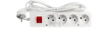 Сетевой удлинитель Jonex PS-470WS, 4 розетки, 10А, кабель 3м, белый