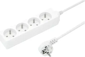 Сетевой удлинитель Jonex PS-470, 4 розетки с заземлением, 10А, кабель 3м, белый
