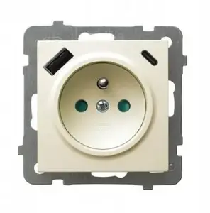 Ospel GP-1GZPUSBAC/m/27 Single Socket with Grounding, Protective Shutters and USB A+C Charger, Ecru