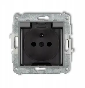 Karlik ICON Splash-proof Socket Mechanism 2P+E with Shutter and Protective Flap, Matte Grey