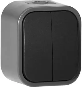 ORNO WNT-2B2 Surface-Mounted Double Light Switch, 10A, 250V, IP54, Grey/Black