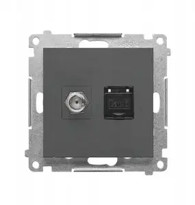 Антенная розетка типа F и RJ45 кат.6 Kontakt-Simon 55, графитовый матовый