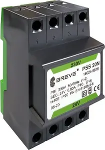 Однофазный модульный трансформатор BREVE PSS 20N 20ВА 230/24В для установки на DIN-рейку