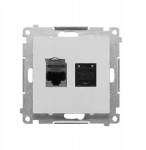 Двойная компьютерная розетка RJ45 категории 6 Kontakt-Simon, экранированная с защитной шторкой, матовый алюминий