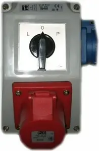 Spamel ZI05R361 Installation Set with 32A 4P+2P+Z Socket and L-0-P Switch, Red