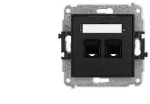 Механизм двойной компьютерной розетки Karlik ICON 2xRJ45 кат. 5e 8-контактный матовый черный