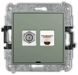 Механизм розетки Karlik MINI F-типа SAT и компьютерной розетки RJ45 кат. 5e, шалфейный