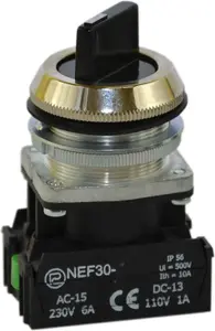 Promet W0-NEF30-TPA 2X S 2-Position Selector Switch, 30mm Knob, Black, 2NO, Non-Spring Return