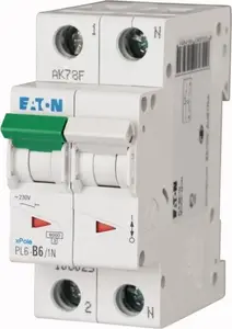 Eaton PL6-C6/1N automātiskais slēdzis 1P+N 6A 6kA C raksturlīkne