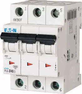 Автоматический выключатель Eaton PL6-C40/3, 3-полюсный, 40А, характеристика C, 6кА