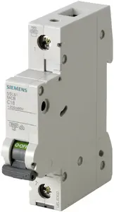 Siemens 5SL61107 Miniature Circuit Breaker, 1-Pole, 10A, Type C, 6kA