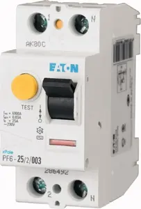 Дифференциальный выключатель Eaton PF6-25/2/01 2P 25A 0,1A тип AC