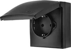 Kontakt-Simon Simon Aquaclick Single Schuko Socket IP44 with Quick Connectors and Black Flap