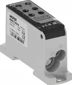 MOREK OJL135A Distribution Block, 1000V, AL/CU, Input: 1x35mm²/1x10mm², Output: 4x16mm²/2x10mm², Black