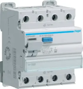 Дифференциальный автоматический выключатель Hager CDF640D 4P 40A 30mA 10kA тип F