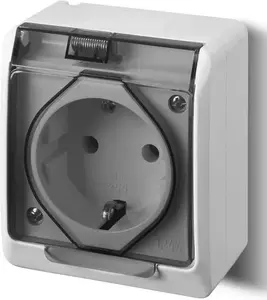 Розетка электрическая Elektro-Plast Hermes Schuko с заземлением и дымчатой крышкой 16А IP44 белая