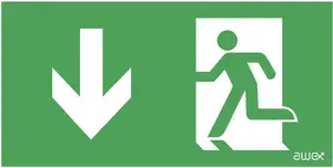AWEX PS26 Emergency Exit Sign Down Arrow with Person in Doorway 125 x 250 mm