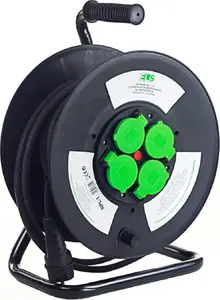 ELS Elektrotechnika pagarinātājs 50m, 4x230V, 3x2.5mm² kabelis, IP44, plastmasas spole ar fiksētu paneli