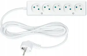 Velstro PS-570 pagarinātājs, 5 kontaktligzdas, 10A, 5m, 3x1mm² kabelis, balts