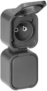 Двойная накладная розетка ORNO NT-6B2/P 2x2P+Z с крышкой, IP54, серая
