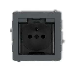 Розетка Karlik 28DGPB-1zd с заземлением и дымчатой крышкой, 16А 250В, IP44, графитовый матовый