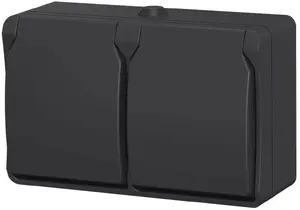 Düwi Aqua Plus Double Surface-Mounted Socket with Earthing and Cover IP44 Anthracite