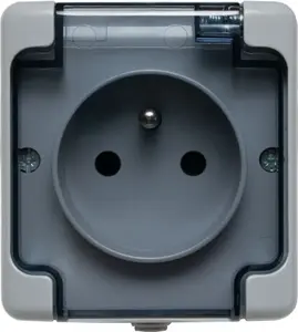 KOS BRYZA Single Hermetic Socket with Grounding IP54, Grey, Smoke Flap