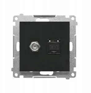 Розетка антенная F-типа и RJ45 кат.6 Kontakt-Simon Simon 55, модуль, матовый черный