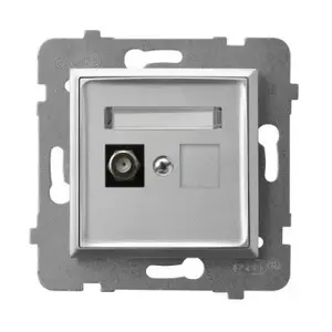 Антенная розетка Ospel ARIA GPA-1UF/m/18, тип F, одинарная, серебристая, IP20