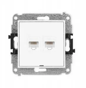 Механизм двойной компьютерной розетки Karlik ICON 2xRJ45 кат. 5e 8-контактный матовый белый
